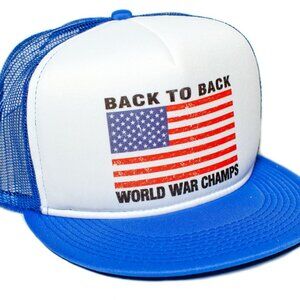 Back To Back World War Champs Champions Flat Bill Truckers Hat Cap Royal/White